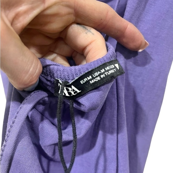 Zara Midi Length Strappy Back Drape Neck Purple Dress Back Tie Date Night Size M - Picture 11 of 12